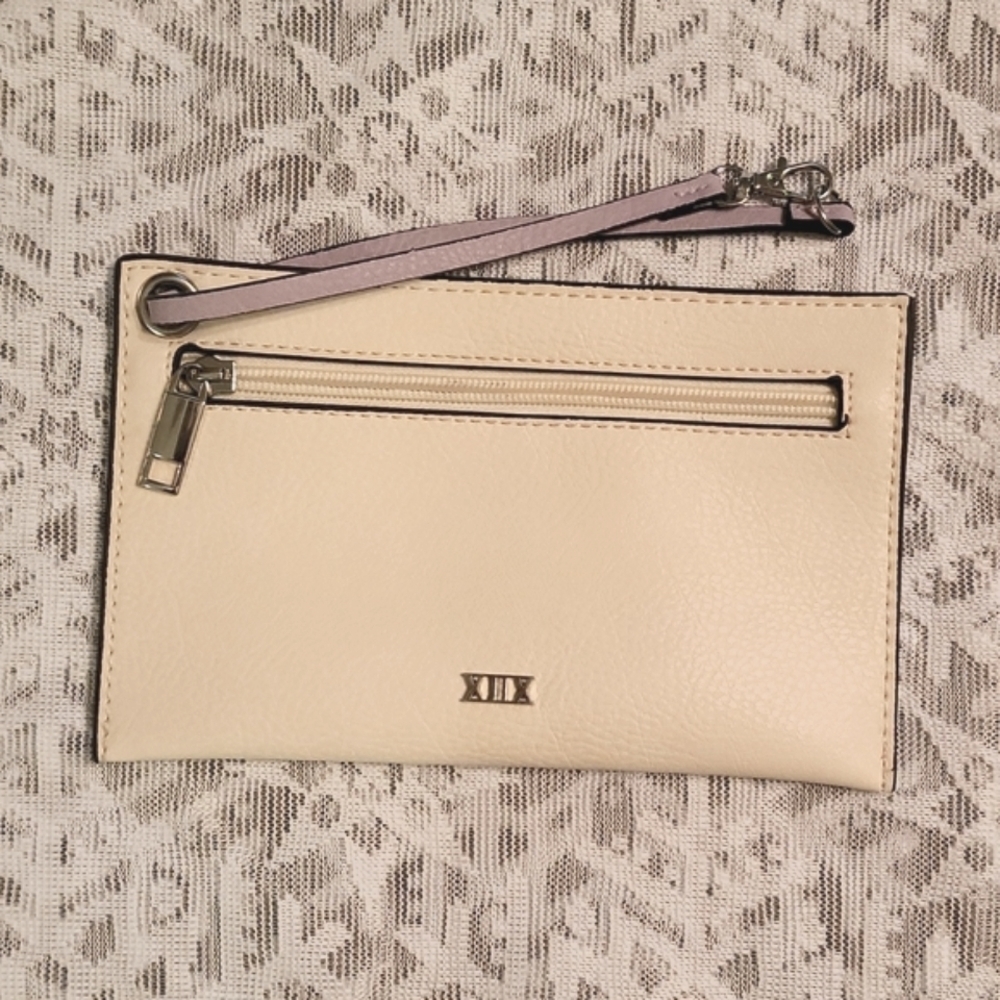 Collection XIIX Cream With Lilac Strap Wristlet NWOT